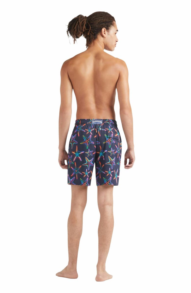 Vilebrequin Men's Disco Stars Long Stretch Swim Shorts, Alternate, color, Bleu Marine