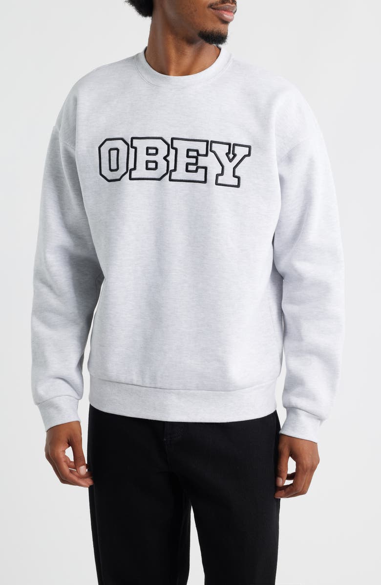 Obey Tenor Heayweight Fleece Crewneck Sweatshirt, Main, color, Ash Grey
