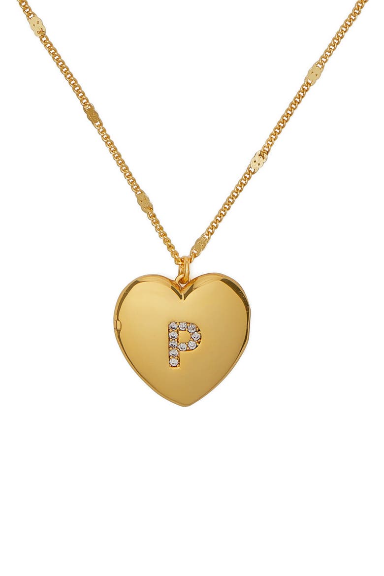 crystal initial heart locket necklace, Main, color, CLEAR/ GOLD.