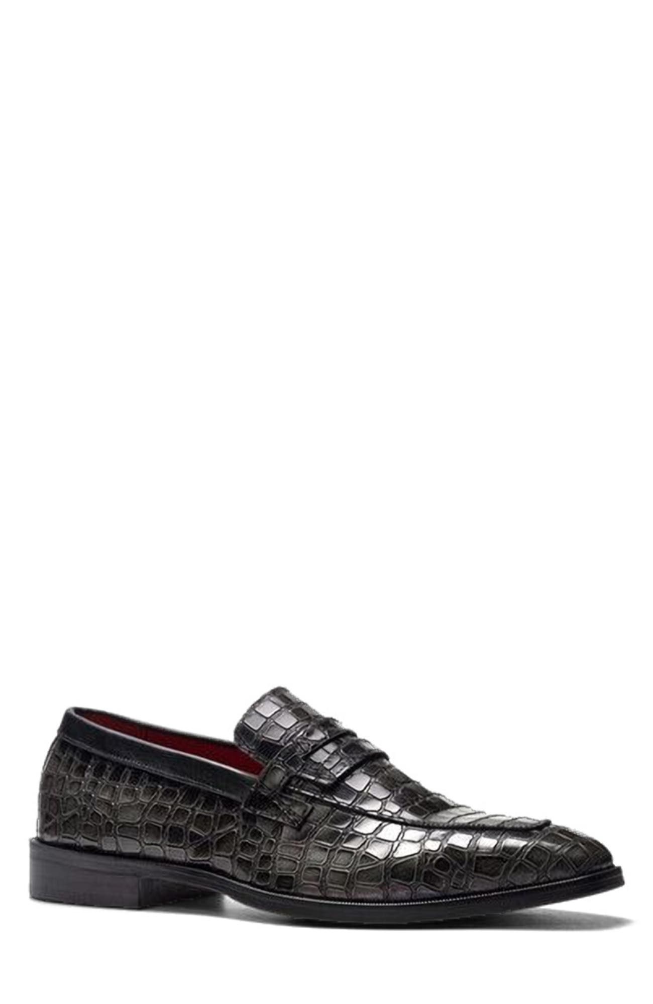 CARLOS SANTANA Nocturne Penny Loafer, Alternate, color, Grey Croco Print