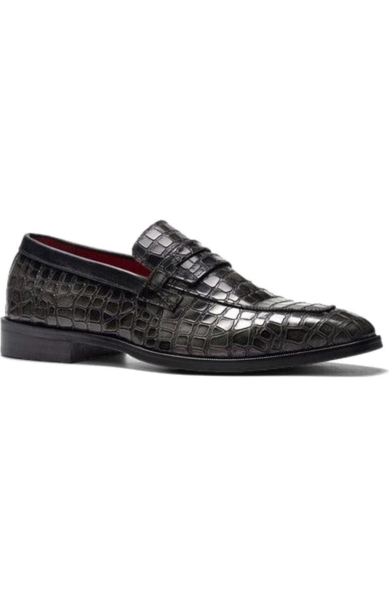 CARLOS SANTANA Nocturne Penny Loafer, Alternate, color, Grey Croco Print