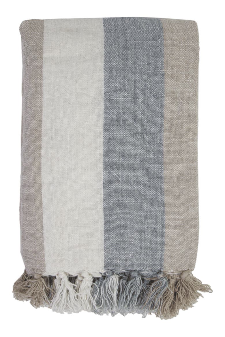 Monterey Oversize Linen Throw Blanket, Main, color, OCEAN/ NATURAL
