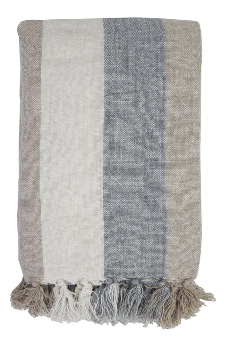 Pom Pom at Home Monterey Oversize Linen Throw Blanket, Main, color, Ocean/ Natural
