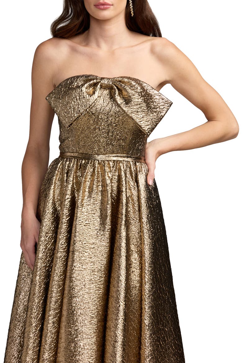 Strapless Metallic Gown With Bow Detail, Alternate, color, Antique Bronze