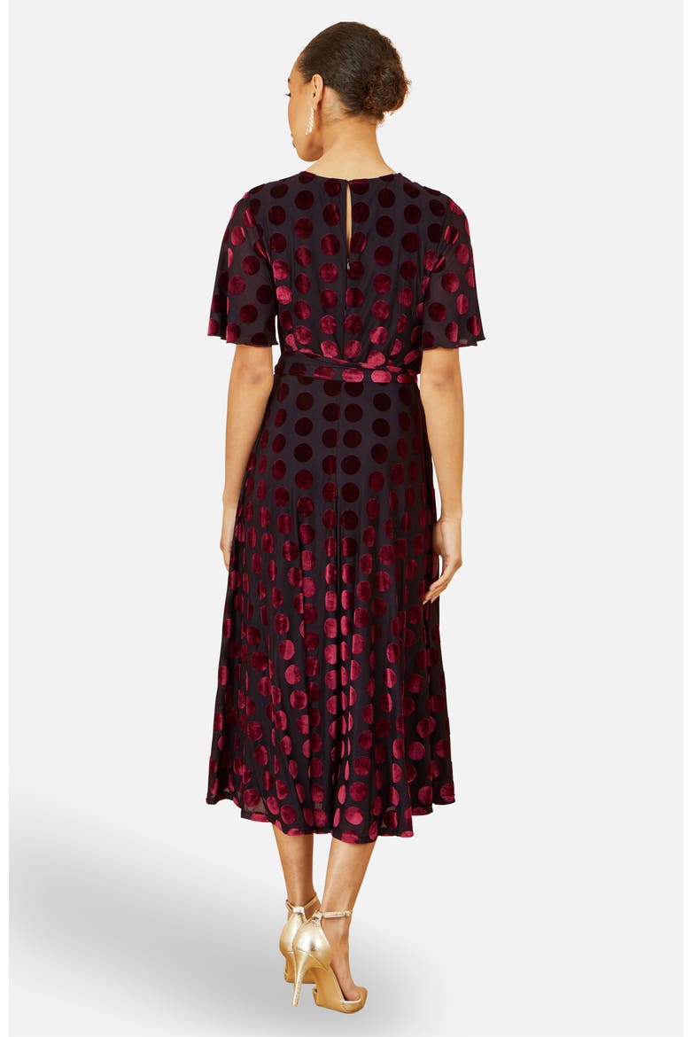 Velour Spot Midi Skater Dress, Alternate, color, Burgundy