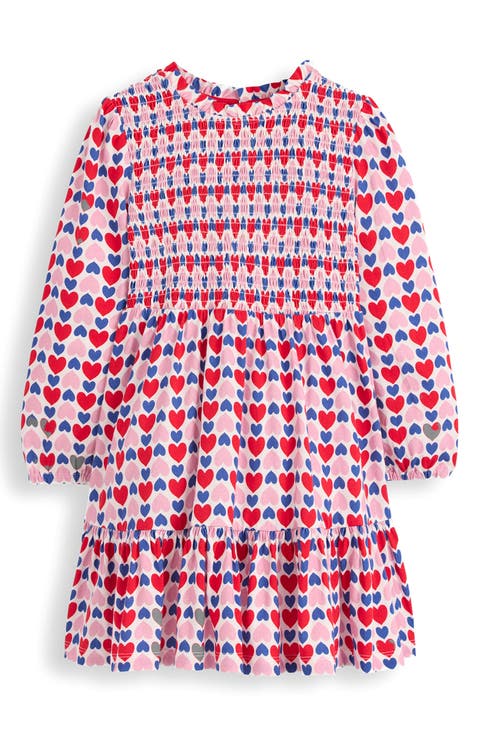 Kids' Heart Print Twirly Smocked Long Sleeve Cotton Dress (Toddler, Little Kid & Big Kid)