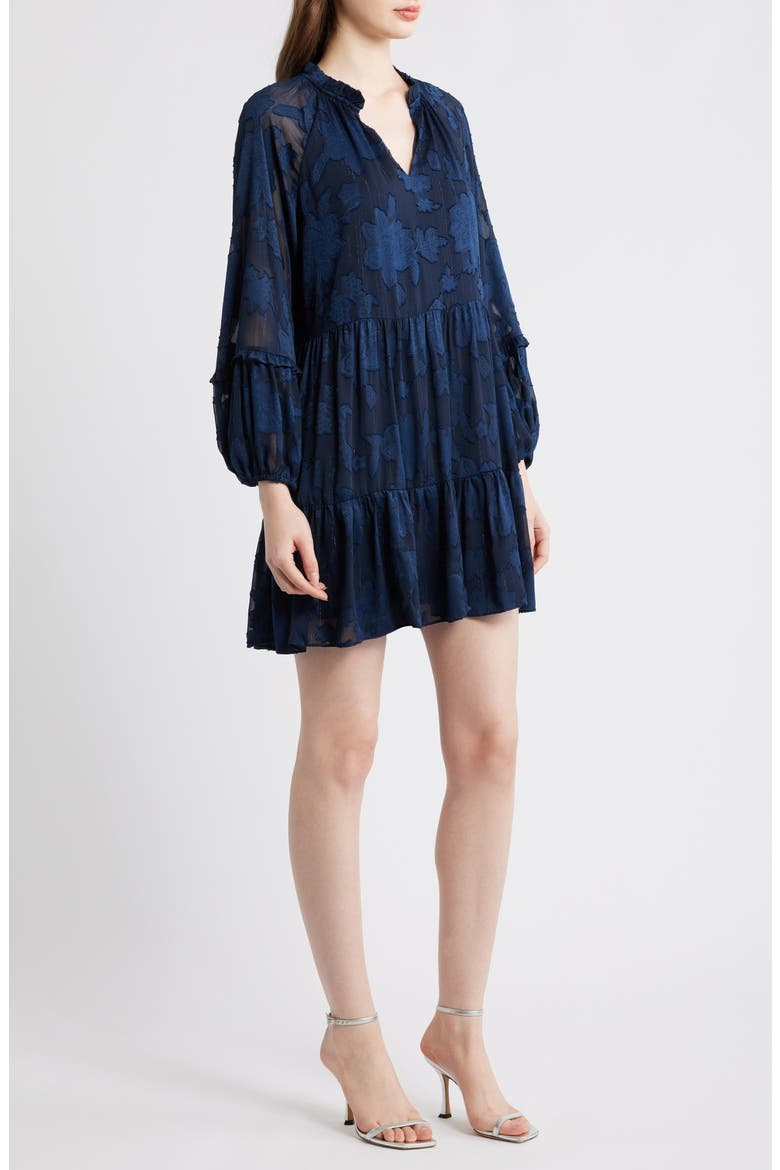 Long Sleeve Floral Tiered Dress, Alternate, color, CLASSIC NAVY
