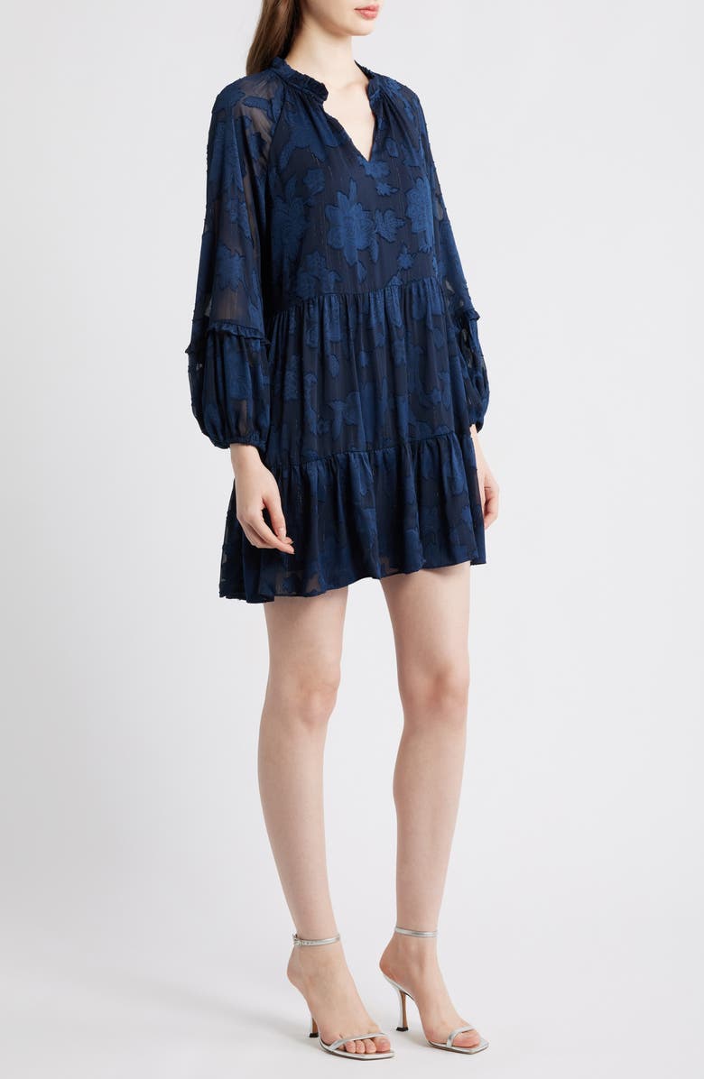 Halogen<sup>®</sup> Long Sleeve Floral Tiered Dress, Alternate, color, Classic Navy