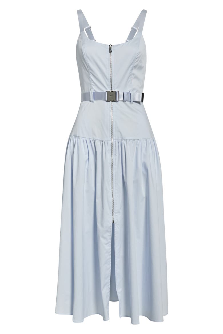 Rima Belted Front Zip Midi Dress, Alternate, color, PALE MIST BLUE