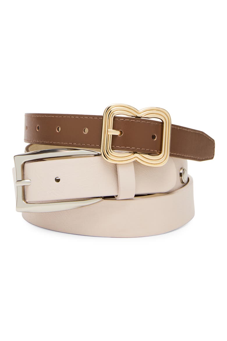 Faux Leather Elongated Buckle Belt, Main, color, OATMEAL-BROWN
