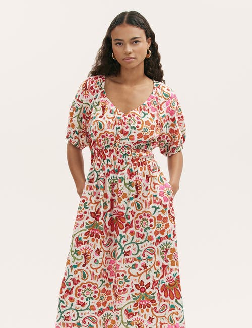 Finery London Estee Floral Crepe Midi Smock Dress In White