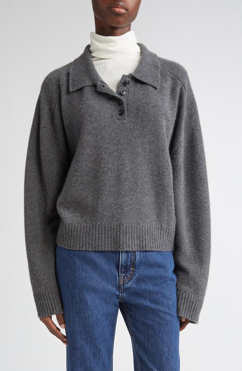 LOULOU DE SAISON Homere Cashmere Polo Sweater, Main, color, Anthracite Melange
