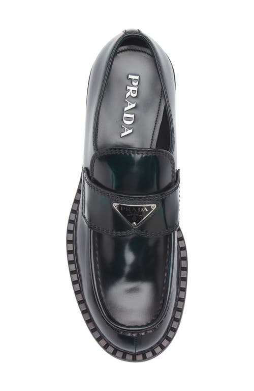 Prada Chocolate Moccasin In Black Patent Leather Men In Black