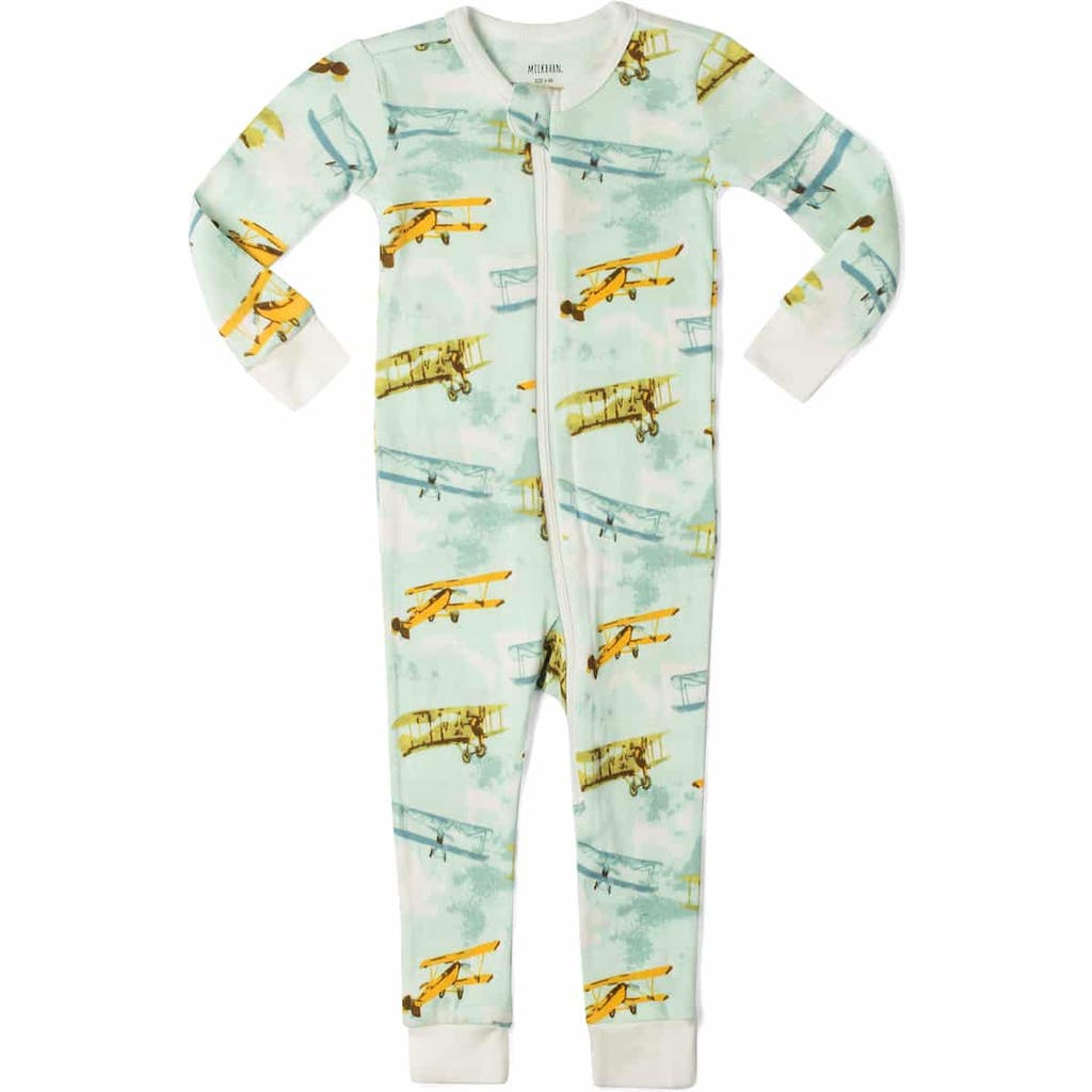 Milkbarn Organic Cotton Zipper Pajama In Green