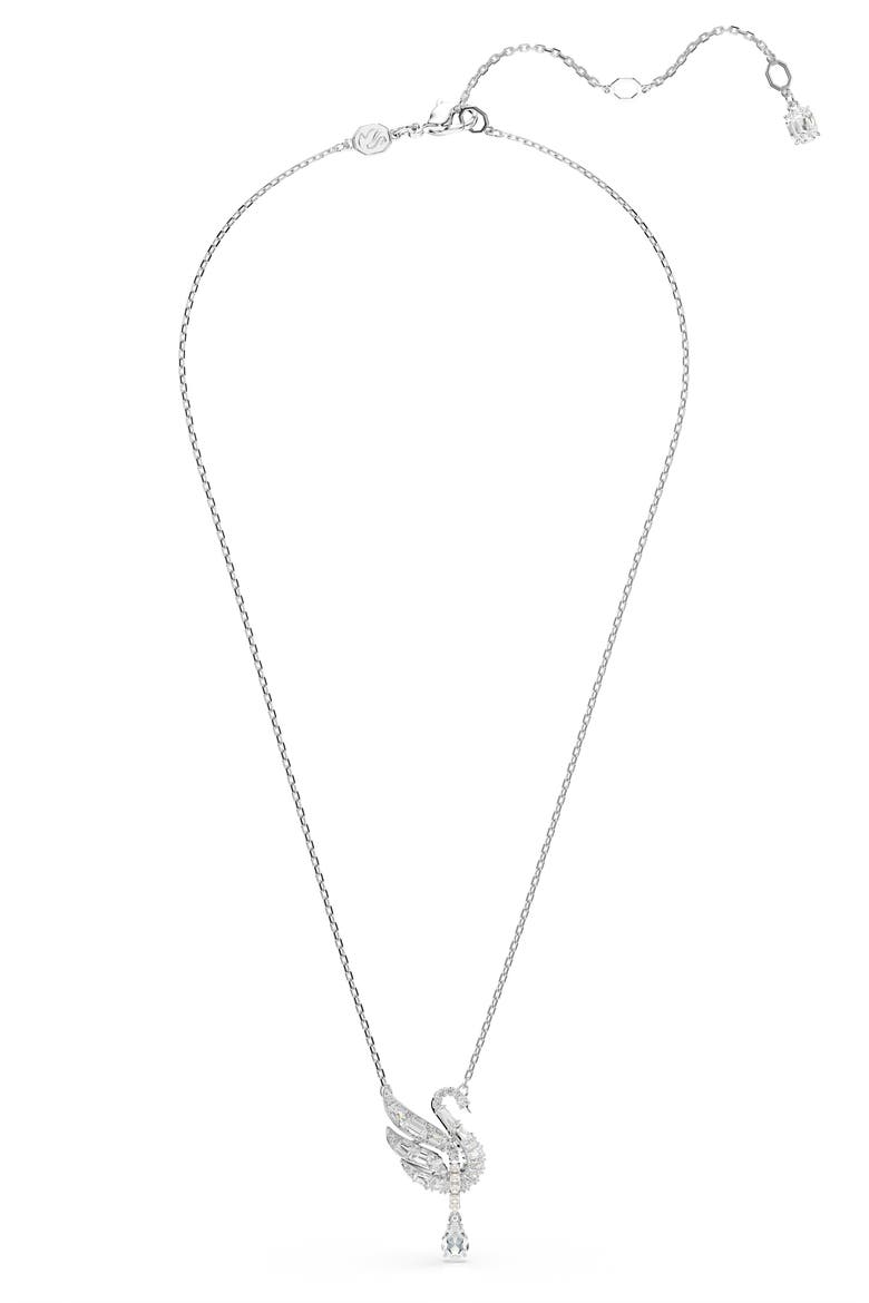 Swan Crystal & Faux Pearl Pendant Necklace, Alternate, color, WHITE/ SILVER