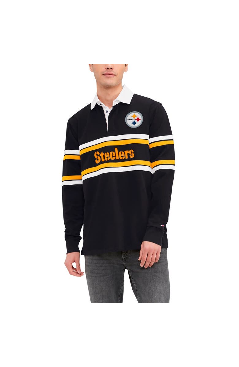 Tommy Hilfiger Men's Tommy Hilfiger Black Pittsburgh Steelers Cory Varsity Rugby Long Sleeve T-Shirt, Alternate, color,
