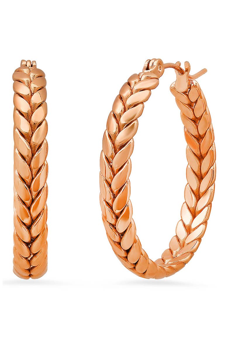 18k Rose Gold Plated Wheat Hoop Earrings, Main, color, ROSE GOLD