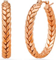 STEELTIME 18k Rose Gold Plated Wheat Hoop Earrings