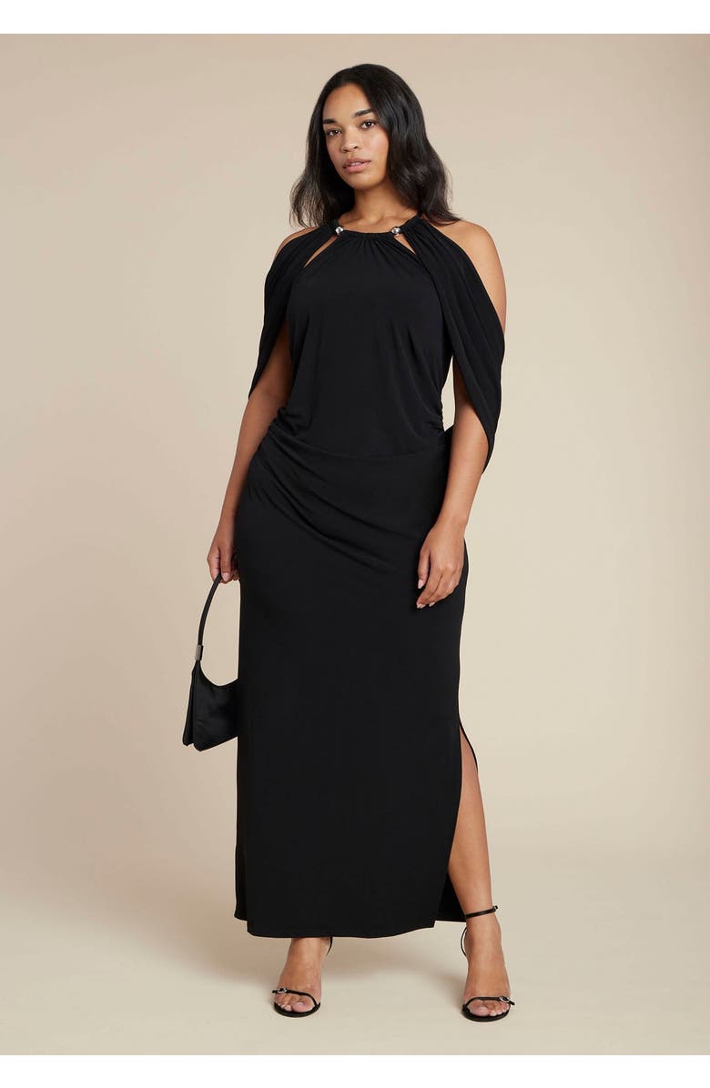 ELOQUII Capelet Dress, Main, color, Black Onyx