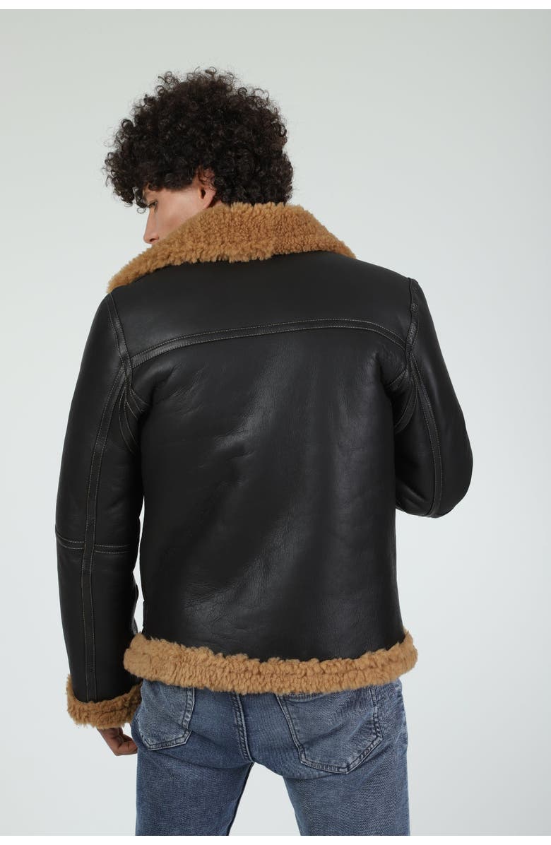 Furniq UK Charles Sheepskin Aviator Jacket, Alternate, color, Brown