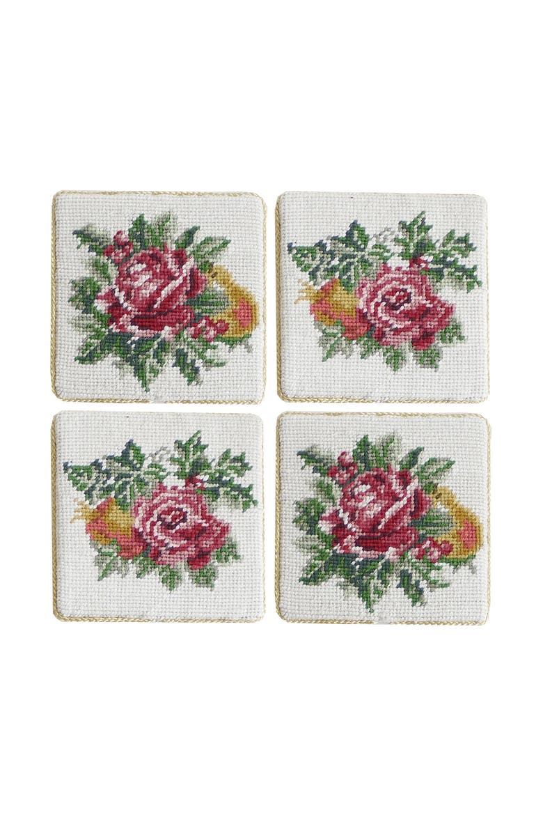Victorian Christmas Petit Point Coaster, Main, color, White