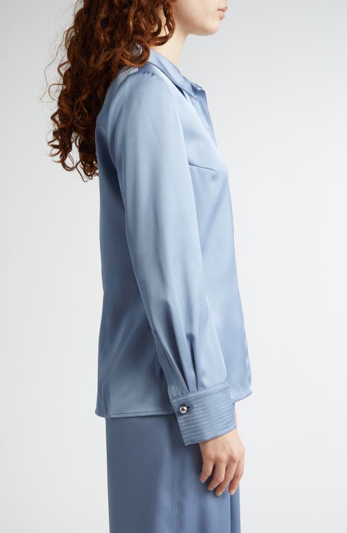 Stine Goya Collared Fitted Recycled Polyester Satin Button-up Shirt In Blue