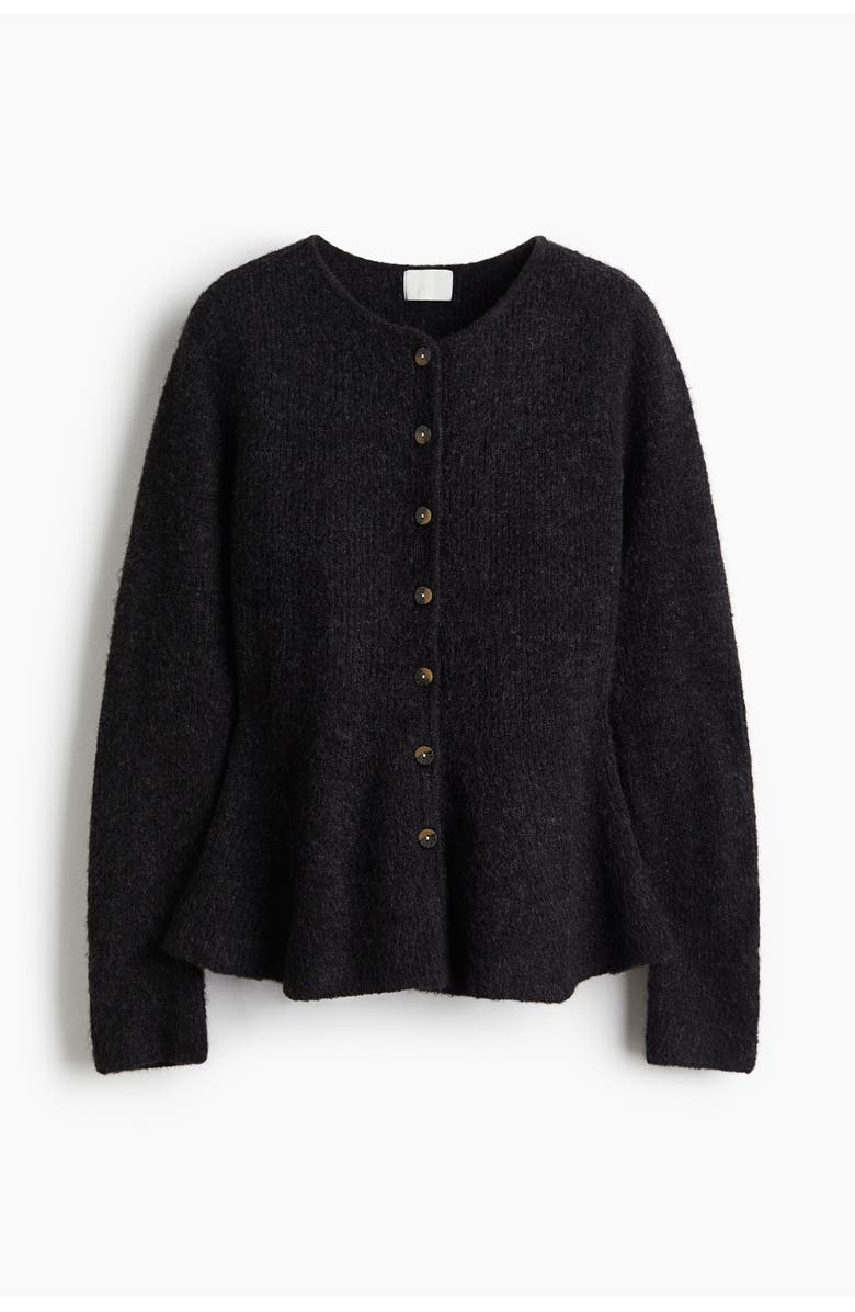 H&M Rib-knit Peplum Cardigan, Main, color, Dark Gray Melange