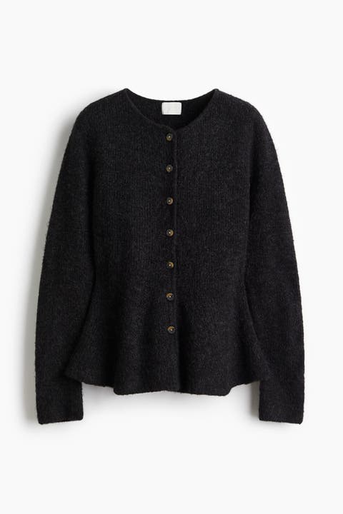 Rib-knit Peplum Cardigan