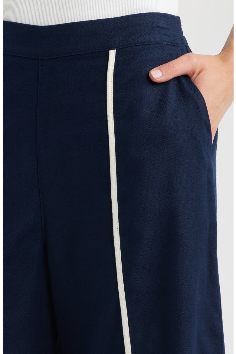 Piped High Waist Split Hem Cotton & Linen Pants, Alternate, color, DARK INDIGO