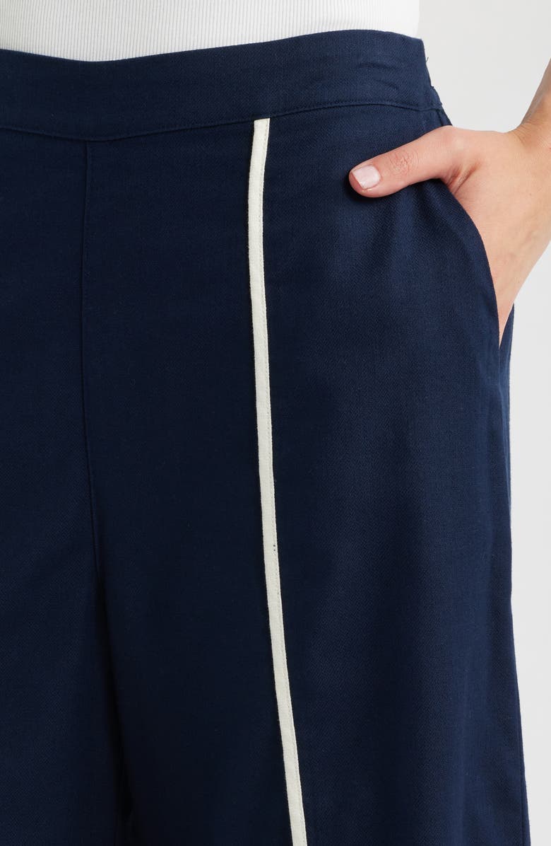 NIC+ZOE Piped High Waist Split Hem Cotton & Linen Pants, Alternate, color, Dark Indigo