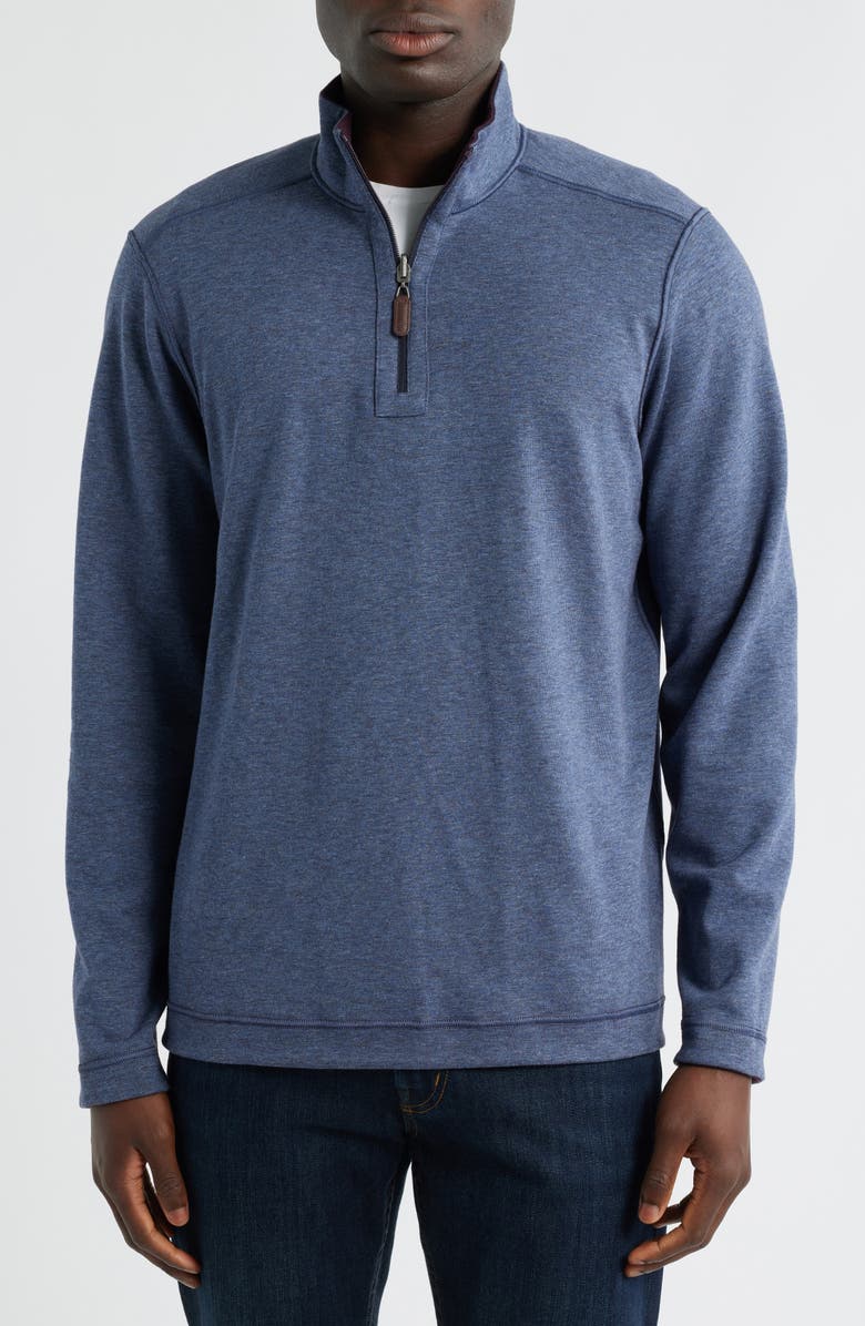 Johnston & Murphy Icon Reversible Cotton Blend Quarter Zip Pullover, Alternate, color, Burgundy/ Blue