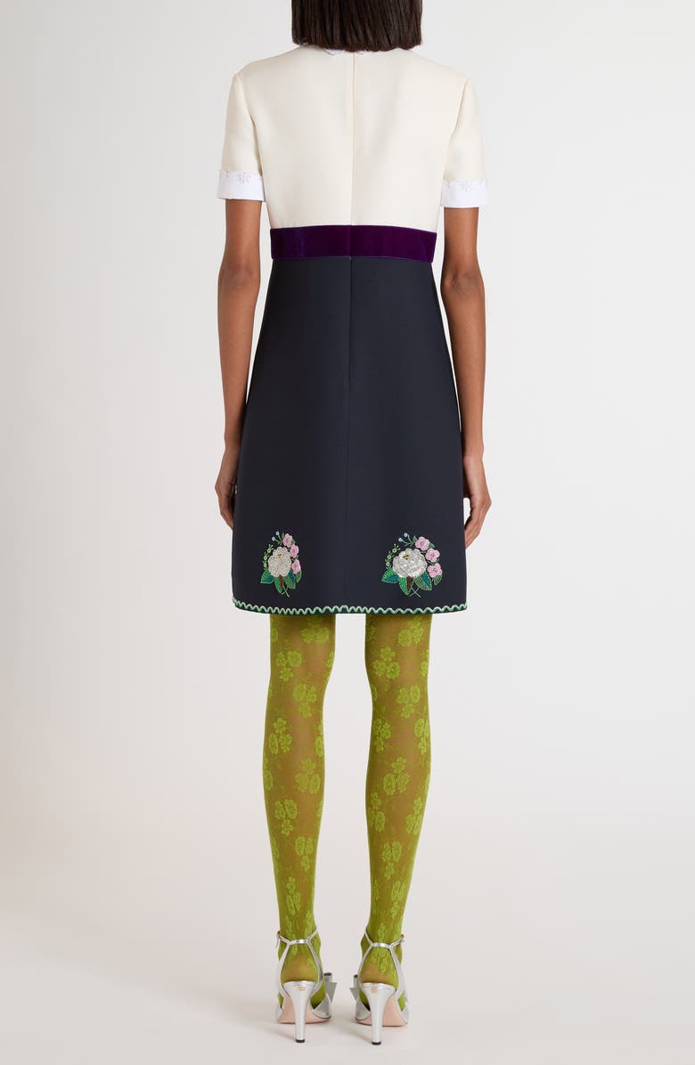 Valentino Garavani Floral Beaded Mixed Media Dress, Alternate, color, Ivory/ Blue