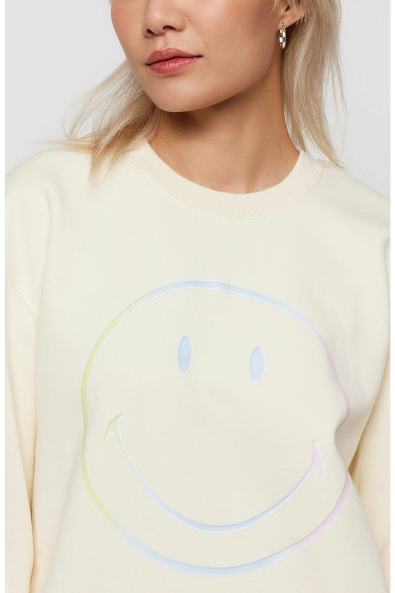 Smiley Radiate Happiness Crewneck, Alternate, color, BONE