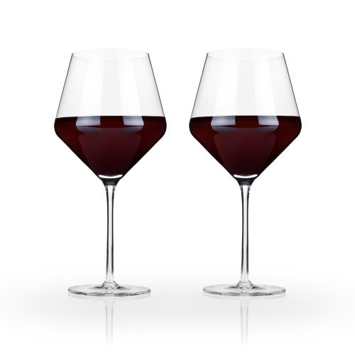 Viski Raye Crystal Angled Burgundy Glasses Set Of 2 In Clear