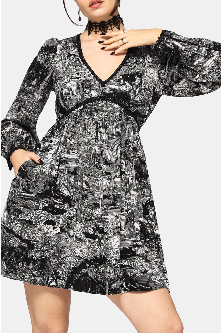 Nara Boudicca Printed Mini Dress, Alternate, color, Black