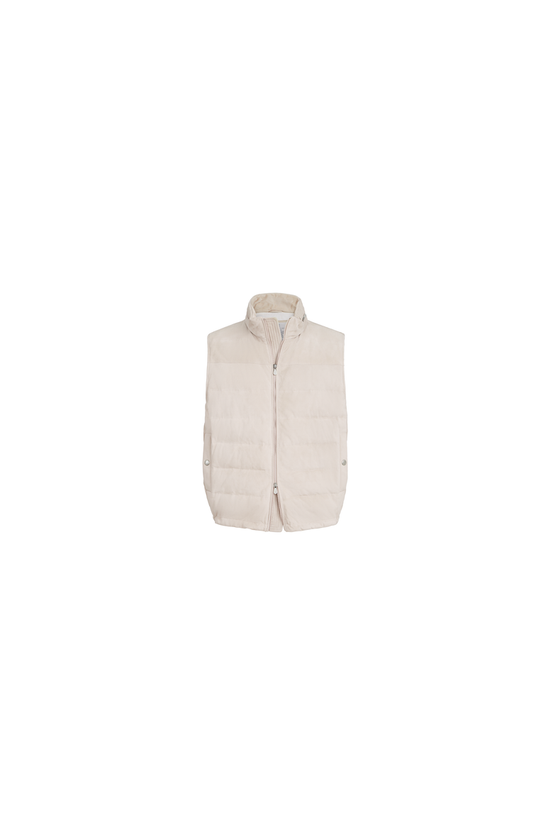 Suede down vest with packable hood, Alternate, color, Light Brown