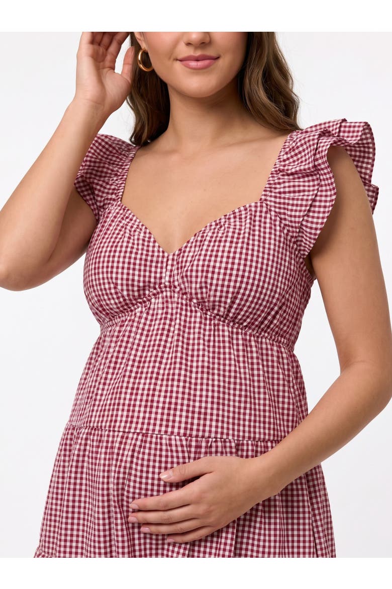 V Neck Flutter Sleeve Tiered Mini Dress, Alternate, color, Red & White Gingham