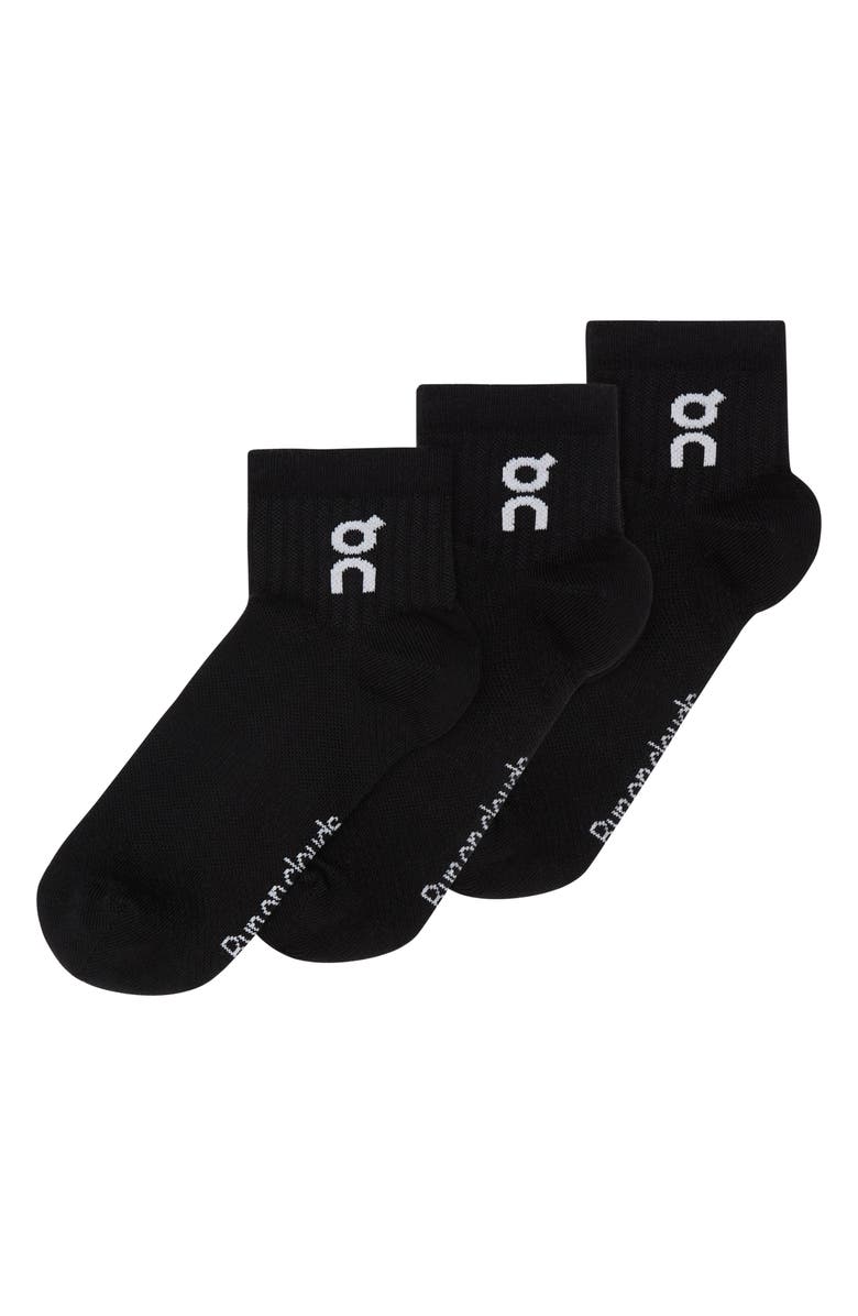 On Assorted 3-Pack Logo Cotton Blend Quarter Socks, Main, color, Black
