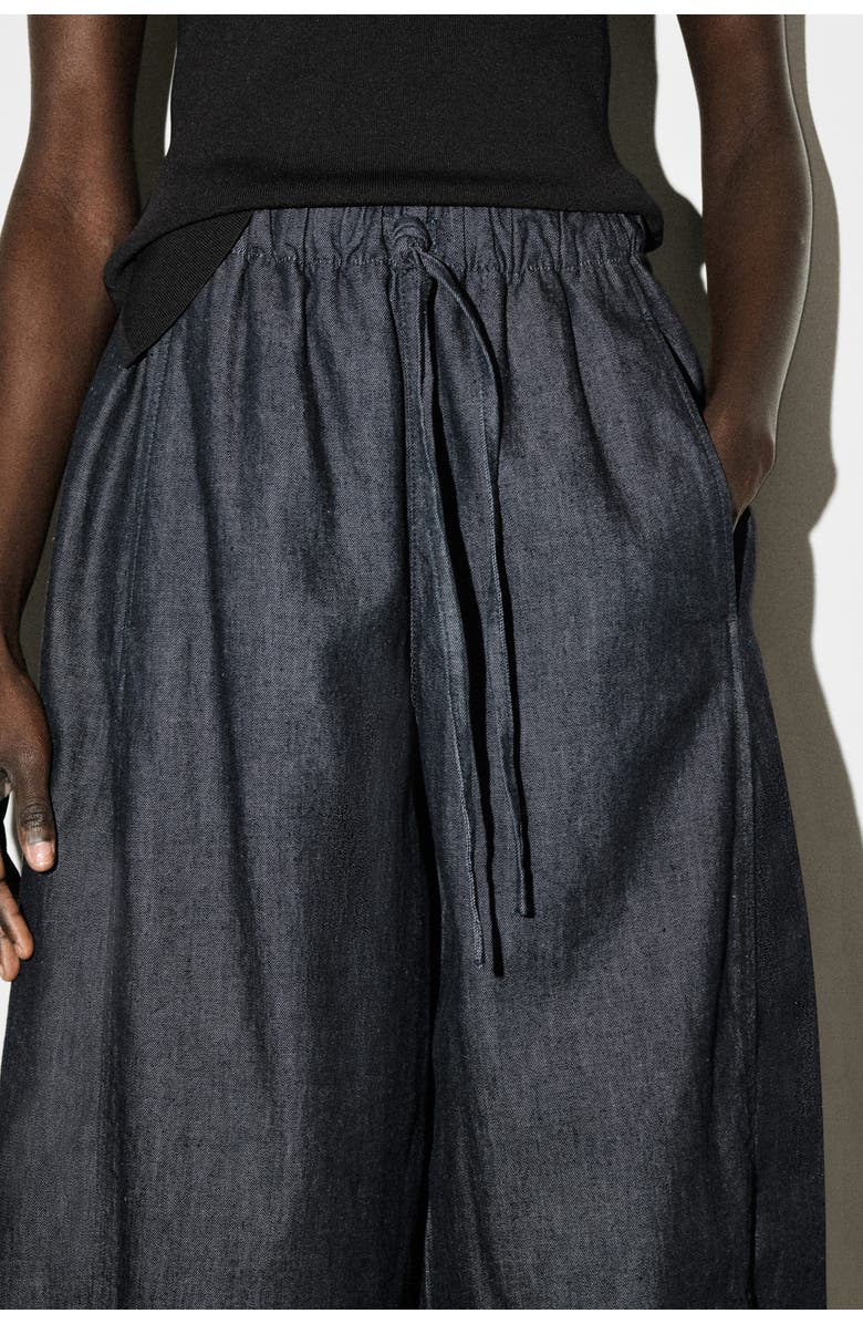 COS Barrel-Leg Denim Drawstring Pants, Alternate, color, Navy