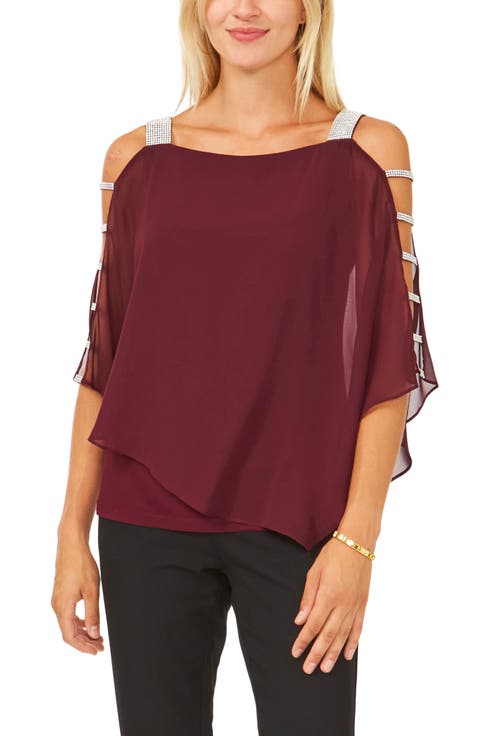 Sparkle Strap Layered Chiffon Blouse