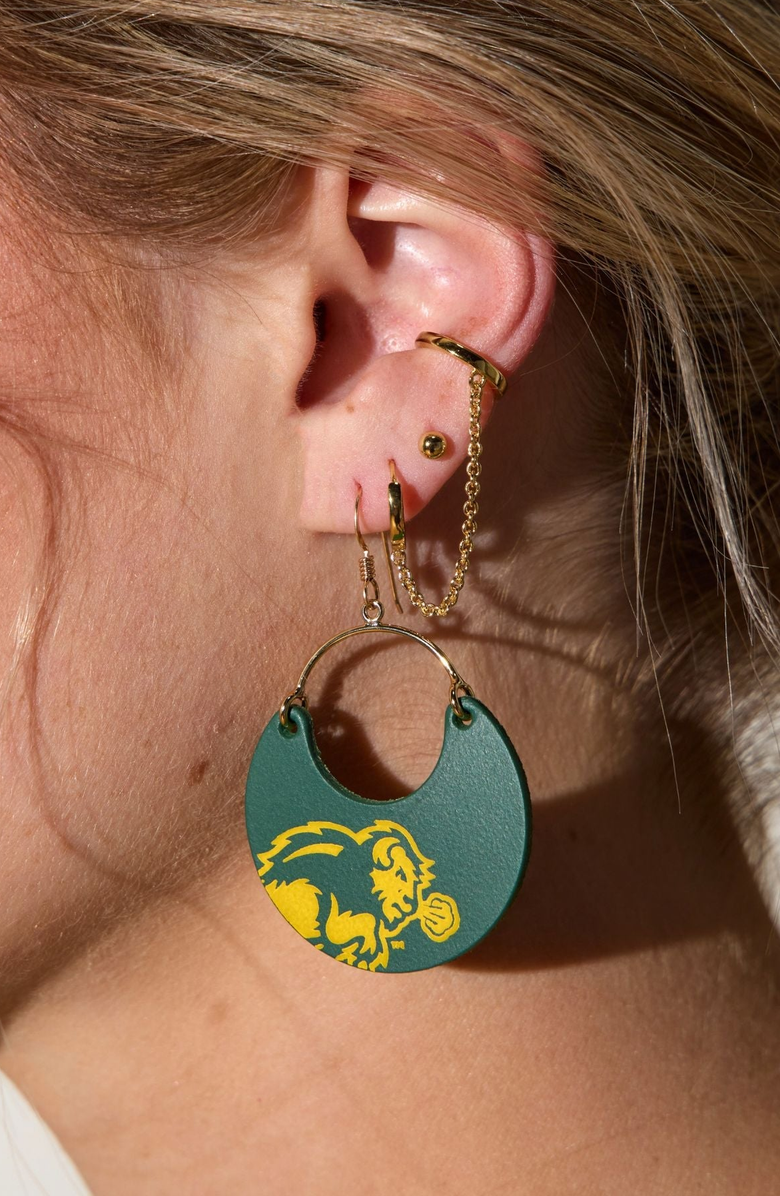 Nickel & Suede University Ninas Earrings, Alternate, color, Ndsu Green / Silver