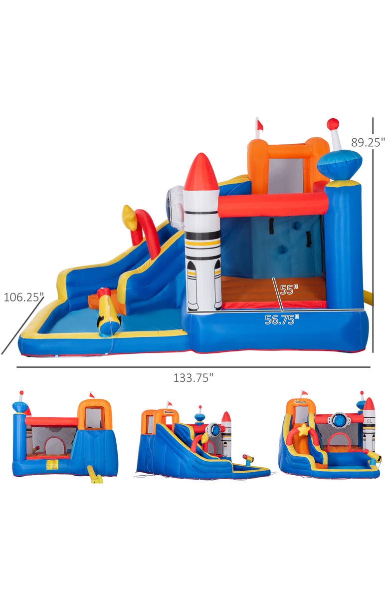Outsunny 5-in-1 Inflatable Water Slide Kids Bounce House Space Theme, Alternate, color, Multi Color