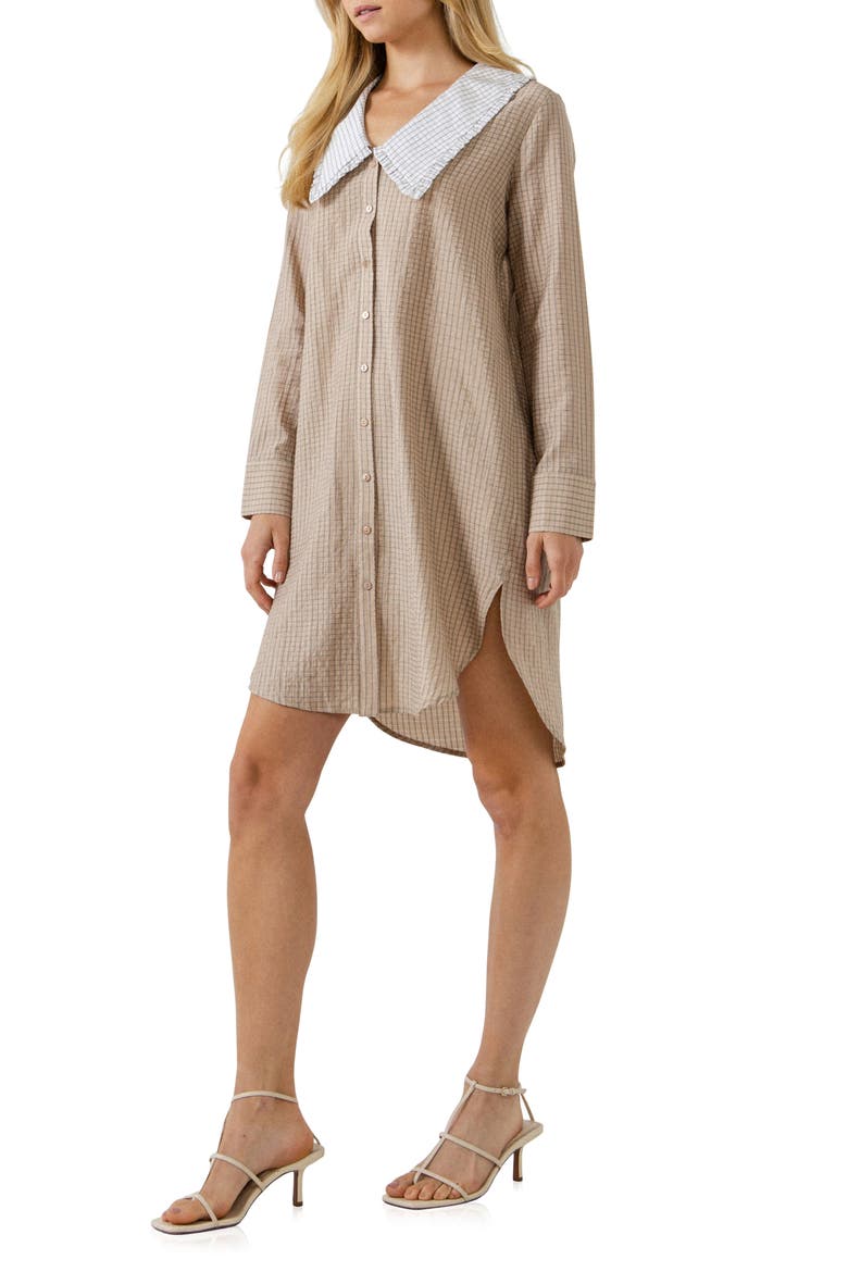 Contrast Collar High/Low Shirtdress, Alternate, color, BEIGE/ WHITE