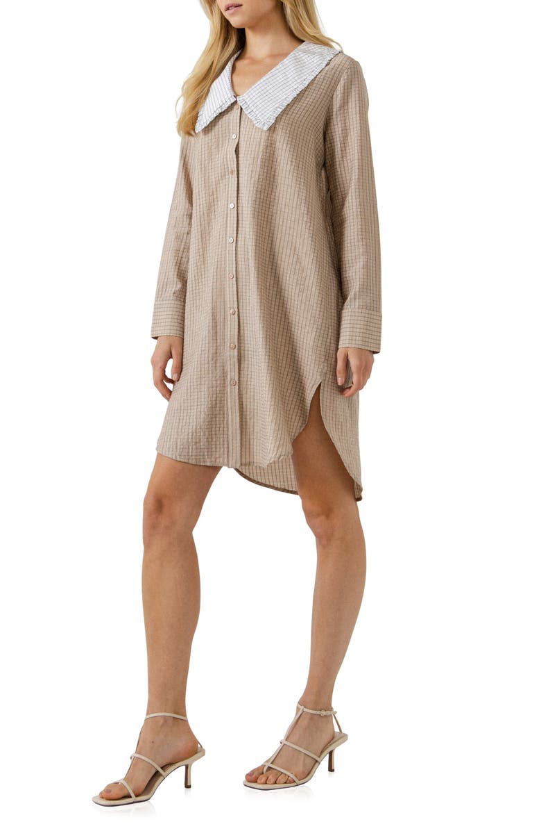 English Factory Contrast Collar High/Low Shirtdress, Alternate, color,