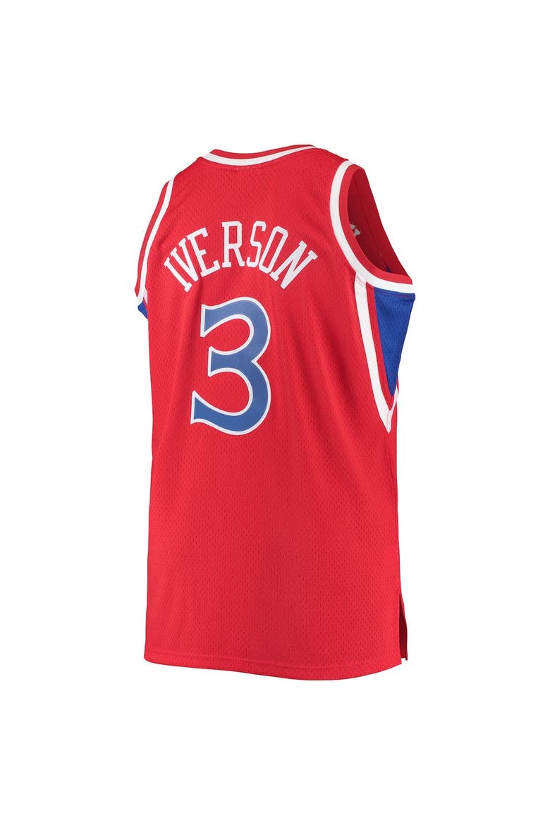 Men's Mitchell & Ness Allen Iverson Red Philadelphia 76ers 1996/97 Big & Tall Hardwood Classics Swingman Jersey, Alternate, color, Red