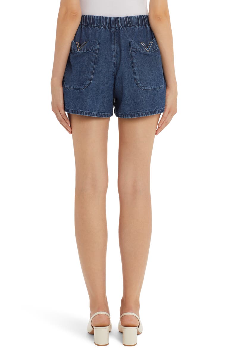 Valentino Garavani Valentino V Logo Cotton Chambray Shorts, Alternate, color, 