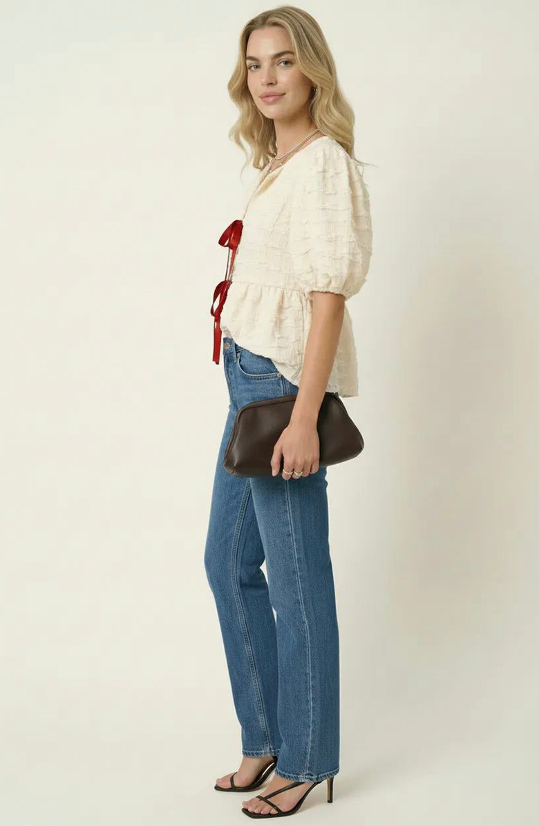 Modenaire Textured Puff Sleeve Peplum Blouse, Alternate, color, Off-White / Cream