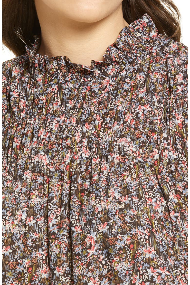 Shirred Sleeveless Top, Alternate, color, BROWN PAINTERLY DITSY