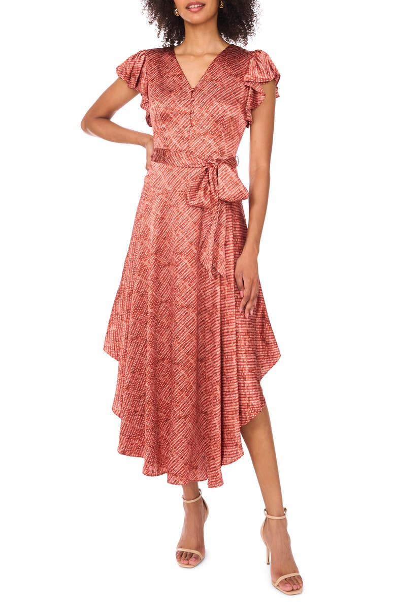 Vince Camuto Flutter Sleeve Satin Midi Dress, Main, color,