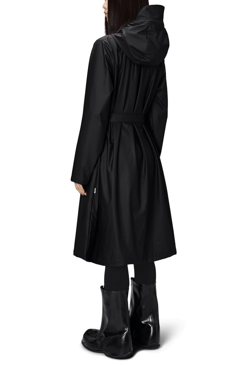 Waterproof A-Line Long Raincoat, Alternate, color, BLACK
